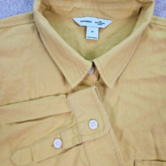 Old Navy The Boyfriend Shirt Denim Yellow Long Sleeve Pocket Women's Size 2X - Picture 1 of 13
